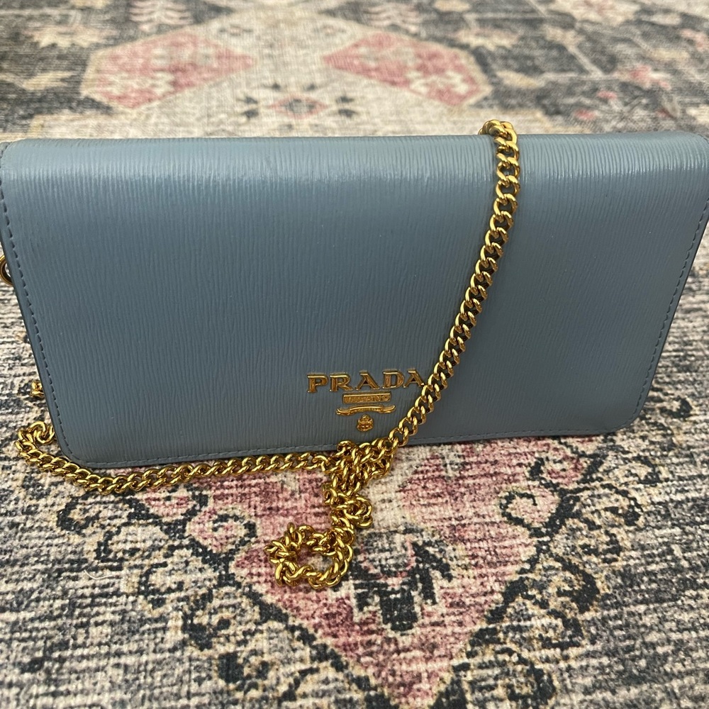 Prada Blue Mini Bag with Gold Chain